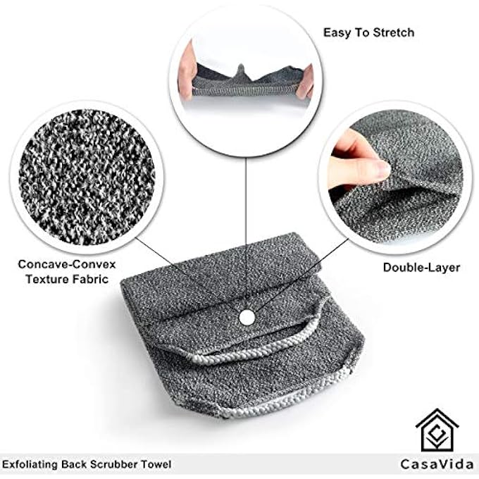 CasaVida Back Scrubber for Shower Exfoliating Body Scrubber Nylon Bath Towel Shower Back Washer Exfoliating Washcloth Rear Scrub Japanese Stretchable Pull Strap Wash Cloth Scrub Washcloth 2 Pack - Image 3